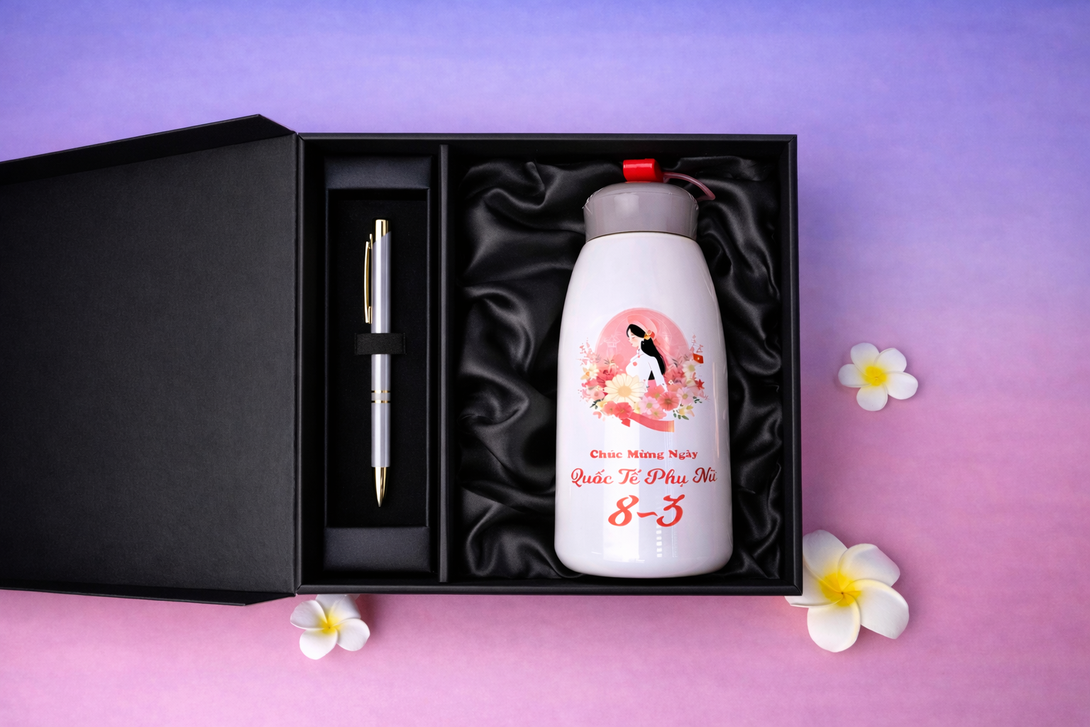 Combo Bình giữ nhiệt và bút ký in logo doanh nghiệp