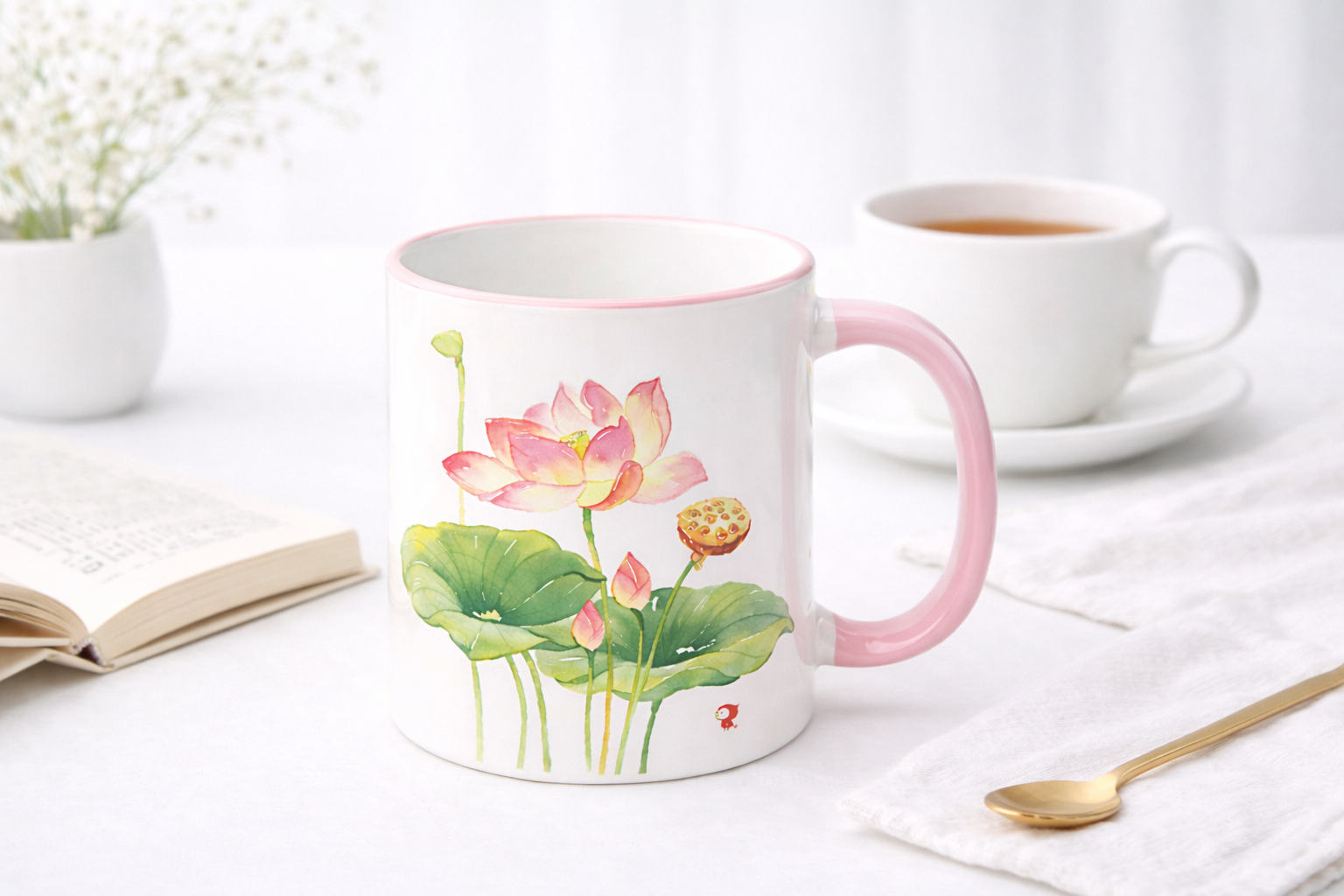 Ly sứ song màu hoa sen thanh tịnh, thanh khôi