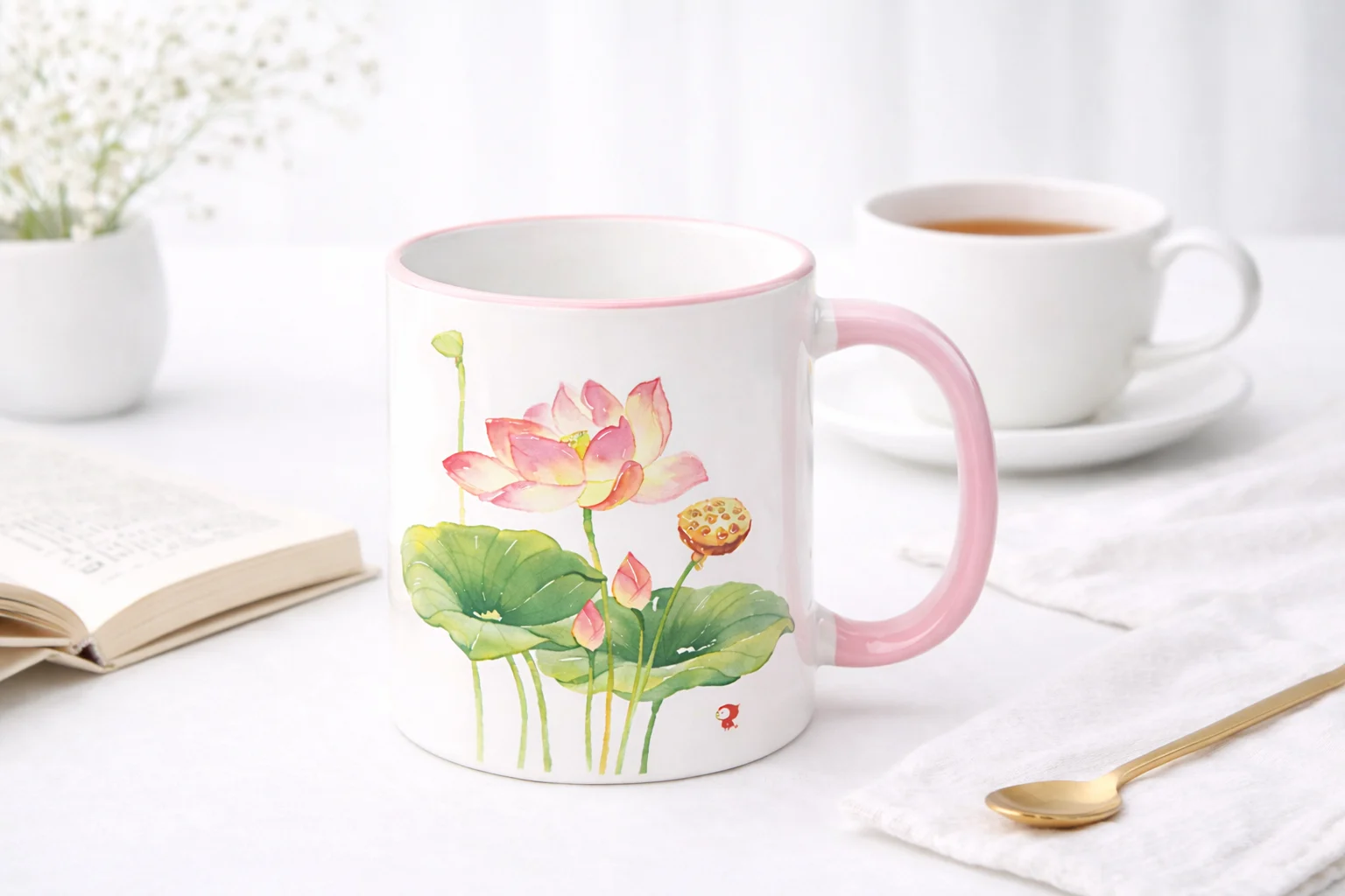 Ly sứ song màu hoa sen thanh tịnh, thanh khôi