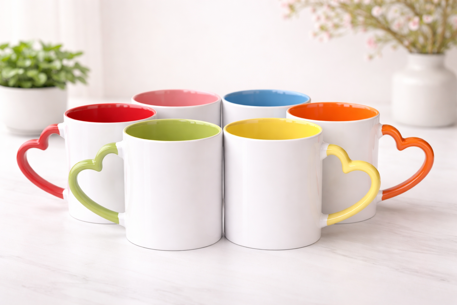 Ly sứ song màu quai tim in logo theo yêu cầu