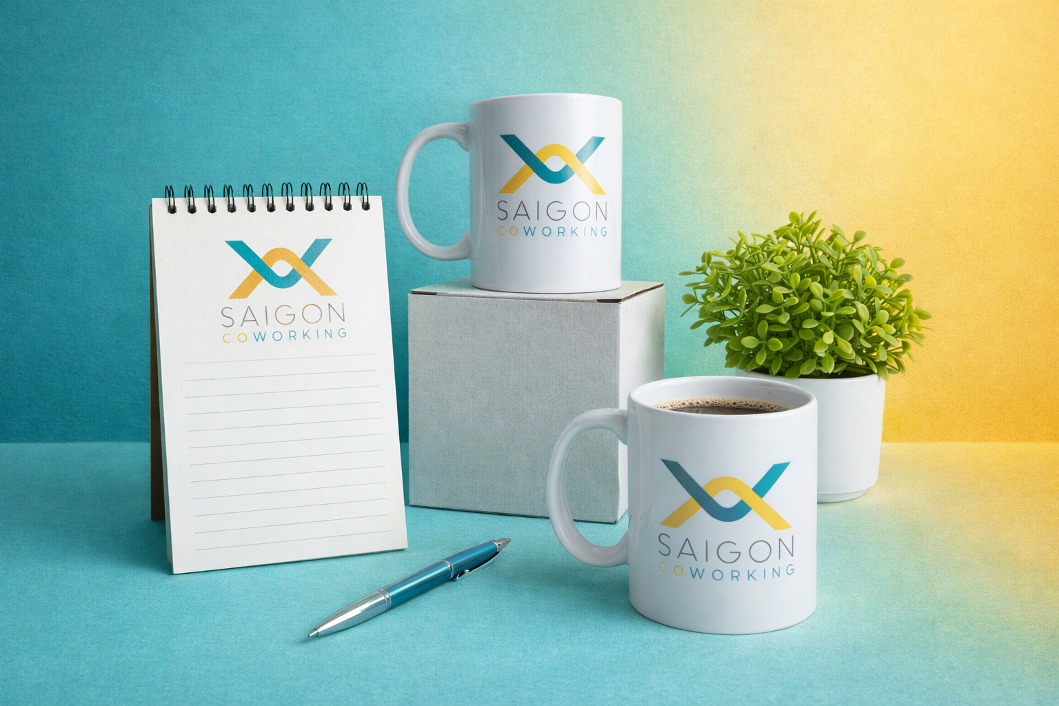 Ly sứ trắng in logo "Saigon Coworking"