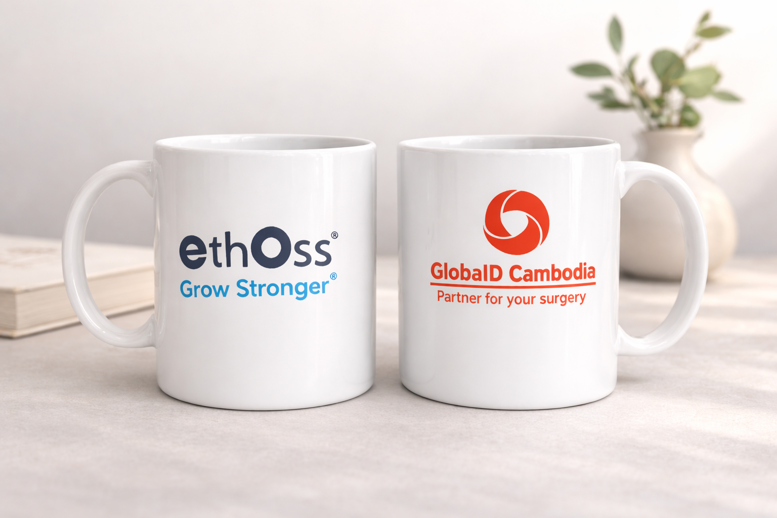 Ly sứ trắng quai tròn cao cấp in hình theo yêu cầu