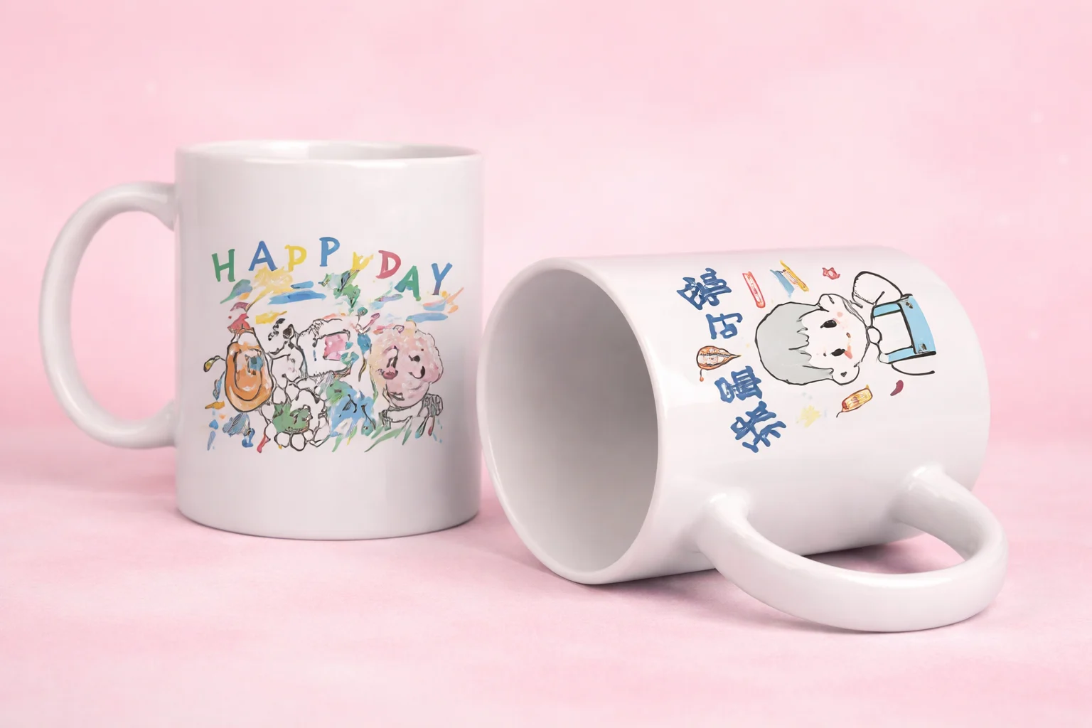 Ly sứ trắng với họa tiết vui nhộn