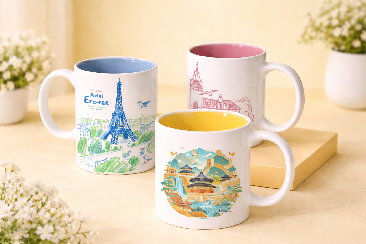 Ly viền màu quai tròn với thiết kế thành phố xanh